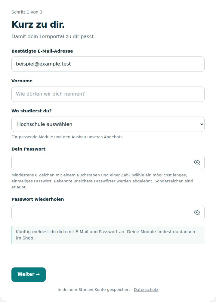 Passwort bei der Registrierung kontrollieren. Die nummerierten Stellen werden unter dem Bild erklärt.